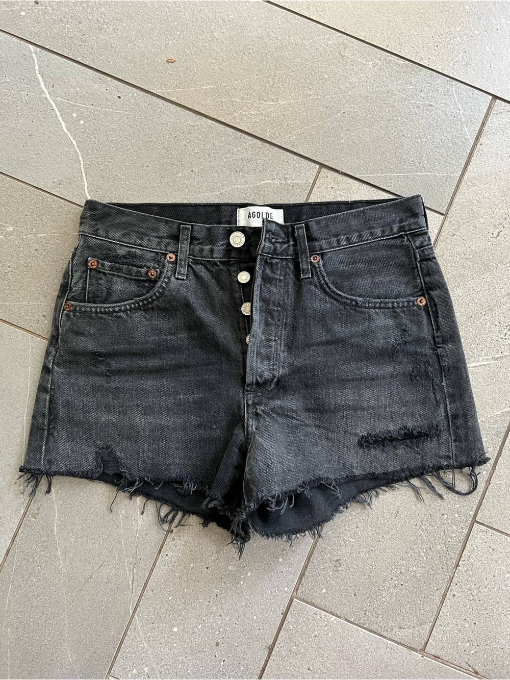AGOLDE Parker Black Distressed Denim Shorts